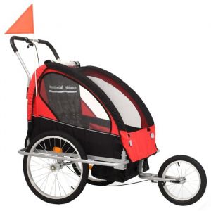 Remorque de v&eacute;lo et poussette 2-en-1 - VIDAXL - Noir et rouge - 113x85x105 cm - Capacit&eacute; 40 kg - Pour 1-2 enfants