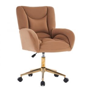 Chaise Bureau - REDOM - Fauteuil de Bureau en Velours à Hauteur Réglable Pieds Dorés - Marron