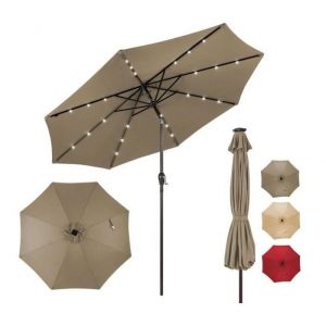 Parasol de Jardin Extérieur - RELAX4LIFE - Dia 270CM - Parasol Lumineux Inclinable - Éclairage Solaire - 6 Baleines - Marron