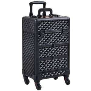 Yaheetech Valise de Maquillage Professionnelle avec Tiroirs Mallette Cosm&eacute;tique &agrave; Roulettes Pivotante &agrave; 360&deg; Voyage Noir