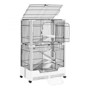 Yaheetech Cage Lapin intérieur Roulante à 2 Niveaux Cage a Lapin Cage pour Petits Animaux avec Plateforme Rampe 755x505x1135 cm