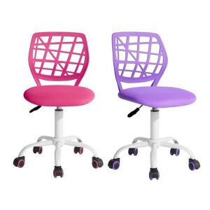 FurnitureR Lot de 2 Chaise de bureau Adolescents Pivotante Réglable avec Siège en Tissu Ergonomique Rose+Violet