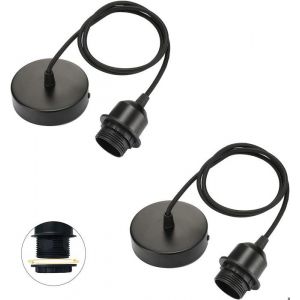 Lot de 2 suspensions E27 noir bague vissable c&acirc;ble textile r&eacute;glable 100 cm (VDE)