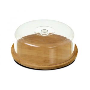 Plateau &agrave; fromage rond avec cloche cloche &agrave; fromage en bambou coloris naturel - &Oslash; 28 x Hauteur 10 cm -JUANIO-