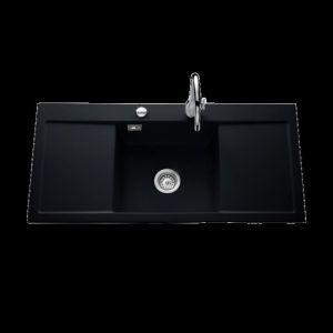 Evier céramique noir mat Systemceram CLEYA 1 grand bac 2 égouttoirs