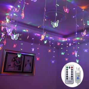 Guirlande lumineuse LED papillon Saint Valentin 96 papillons lumières décor pour intérieur extérieur Noël anniversaire vacances