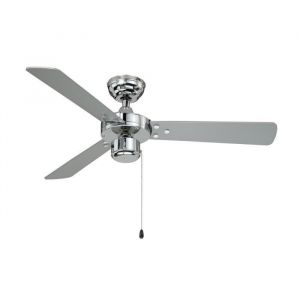 Ventilateur de plafond Cyrus sans &eacute;clairage avec tirettes 107 cm finition chrome brillant p&acirc;les r&eacute;versibles noir - argent