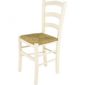 Tommychairs - Chaise cuisine VENICE robuste structure en bois de hêtre peindré en couleur anilnie blanche et assise en paille