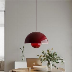WOTTES Lustre Suspension Luminaire Moderne Style Scandinave 23*16CM Conception Lustre Pod E27 Métal Rouge 1pcs pour Cuisine