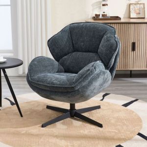 Wahson Fauteuil de Salon Pivotant Chaise Salon Fauteuil Crapaud avec Cadre en Métal Fauteuil Relax Pour Chambre Chenille Bleu