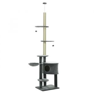 Arbre &agrave; chatHauteur r&eacute;glable 220-265cmAvec balles de jeu et hamacA plusieurs niveaux pour les chats moyenneGris