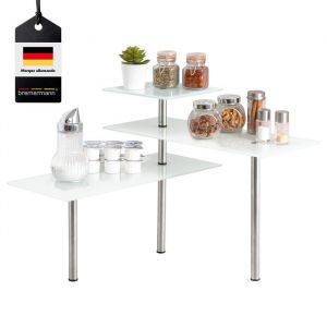 &Eacute;tag&egrave;re dangle en verre bremermann &eacute;tag&egrave;re de cuisine en verre et acier inoxydable (blanc)