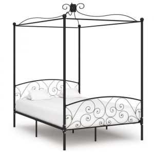Cadre de lit Double - sans matelas - à baldaquin Noir Métal 140x200 cm - 211x149x227 cm 3794332