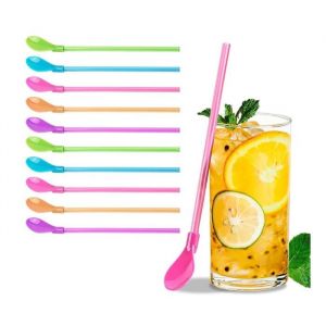 10 Pcs Cuill&egrave;re Paille Reutilisable 2 en 1 paille reutilisable Paille Smoothie paille bubble tea Pailles Reutilisable Parfait