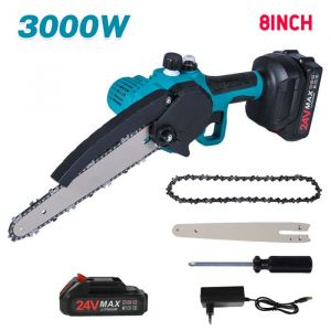 Mini Tronconneuse &agrave; Batterie 3000W Coupe Branche &Eacute;lectrique Scie Sans Fil Elageuse Chainsaw 8 Pouces pour Branches Cour Gardin