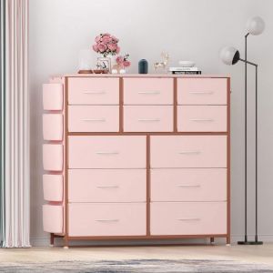 Commode de chambre avec 12 Tiroirs en TissuCommode de Rangementstructure acier noir tissu pliant rose99x30x110cmROSE
