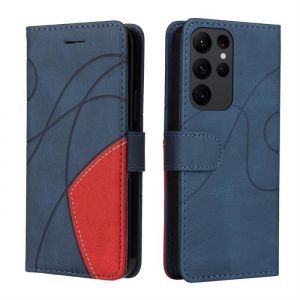 Coque pour Samsung Galaxy S23 Ultra 6.8Case PU Cuir Portefeuille Housse et Magnétique Flip Pochette Étui à Rabat (Bleu et rouge)