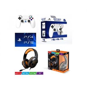 Pack Casque Gamer PRO-H3 - PlayStation - Manette PS4 Blanche - Bluetooth - Vibration - Haut-parleur intégré