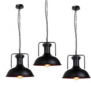UNI 3 Pack Lustre Suspension Industrielle E27 33cm Noir R&eacute;tro Plafonnier Luminaire pour Caf&eacute; Restaurant Bar