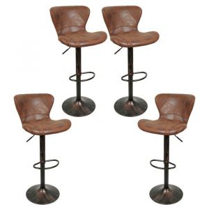MIPAN.Chaise et Tabouret de bar.Lot de 4.Tabouret Bar Industriel en Similicuir.Hauteur Réglable et Pivotant 360°.Avec Dossier