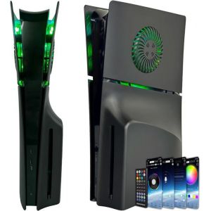 Faceplate pour PS5 Slim Disc Edition avec bandes lumineuses RVB et filtre à poussière pour ouvertures dair de refroidissement