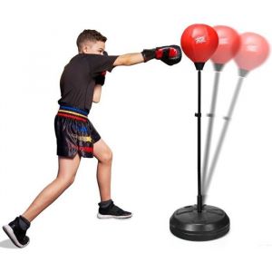 GIANTEX Punching-Ball sur Pied Réglable en Hauteur avec Base Grande, Gants et Pompe pour Adultes et Adolescents , 44X44X122-154CM