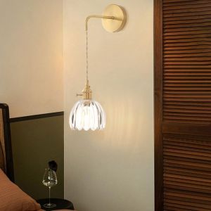 DLGLOLIN Applique Murale en Verre Transparent Vintage avec Fil Lampe Murale Forme de Fleur Tulipe E27 Luminaire pour Chambre Salon