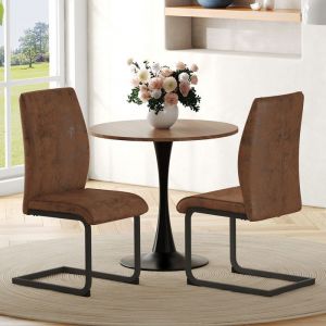 KoDise Lot de 2 chaises de salle &agrave; manger simili cuir marron dossier rembourr&eacute; pieds en m&eacute;tal noir