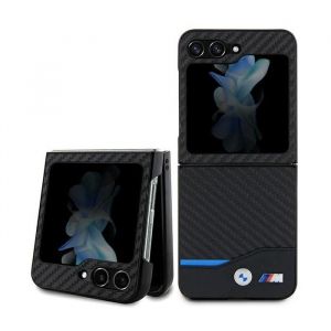 &Eacute;tui Rigide - BMW - Samsung Galaxy Z Flip 5 F731 - Cuir Naturel - Motif Carbone - Noir