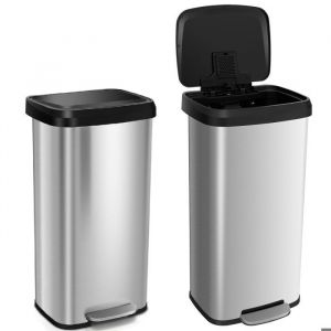 GIANTEX Poubelle de Cuisine à Pédale 68 L -Bac à Ordures en Acier Inox-avec Couvercle Silencieux et Boîte Désodorisante- Argent