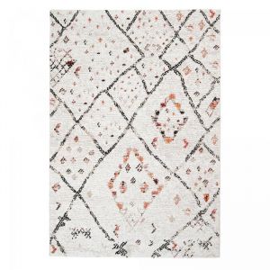 Tapis berb&egrave;re carr&eacute; 160x160 motifs tribaux LYN8 MORA cr&egrave;me