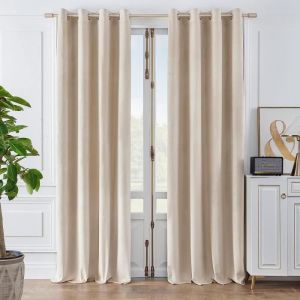 Lot de 2 Rideau Occultant Isolant Beige 140×220 CM(Largeur x Hauteur)à Oeillets Rideaux pour Chambre