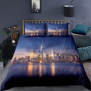 New York beau paysage urbain Parure de lit 3 pieces 1 housse de couette 220*240cm et 2 taies doreillers 63*63cm