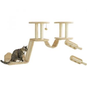 Mur descalade pour chat - SUTEO - 3 pi&egrave;ces - Arbre &agrave; chat - Perchoirs - &Eacute;chelle - Marches - Griffoir - Sisal beige