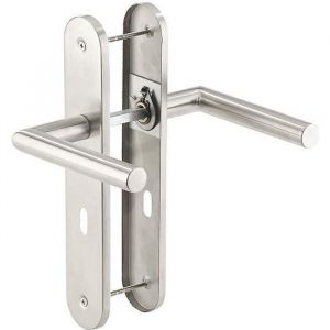 Poignée de porte à plaque longue en acier inoxydable - AGT - Double pène - Ressort de rappel - Verrou rotatif