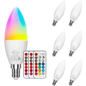 Ampoule LED E14 RGB Blanc Froid 5700K 5W (&eacute;quivalent 50W) Ampoule de Bougie Couleur Changement Dimmable (Lot de 6)