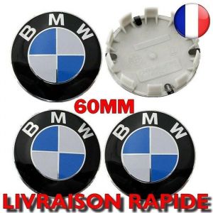 4 X CENTRE DE ROUES CACHE MOYEU BMW CLASSIQUE LOGO BLEU DIAMETRE 60 MM NEUF