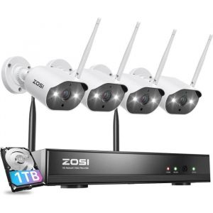 ZOSI NVR 8CH 2K H265+ Enregistreur avec Disque dur de 1 To et 3MP Cam&eacute;ra IP WiFi Kit Vid&eacute;osurveillance sans fil Ext&eacute;rieure IP66