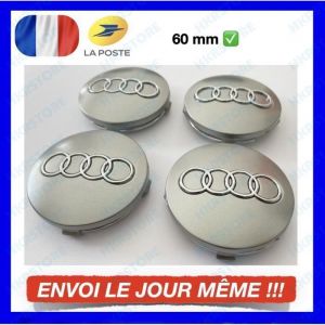 Cache moyeu de roue - AUDI - 4 pièces - 60 mm - Gris - Compatible AUDI - ABS + aluminium - Emblème logo