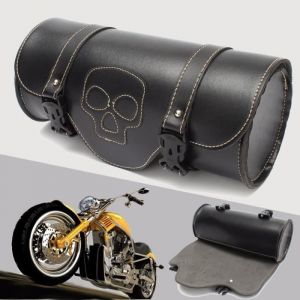 Sacoche PU Cuir Selle Rouleau Trousse Sac Outil Noir Cr&acirc;ne Pour Harley Divadson