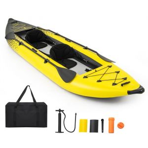 Kayak Gonflable 2 Places 381x94x40cm COSTWAY-2 Pagaies en Aluminium2 Ailerons AmoviblesKit de R&eacute;paration-Pompe &agrave; Main-230kg-Jaune