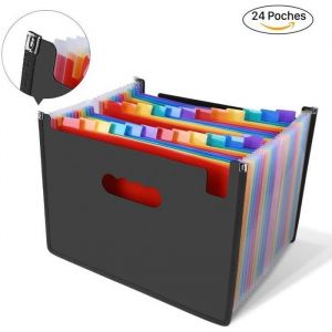 Trieur à Soufflets Classeur Rangement Papier Chemise Trieur Plastique A4 Documents Extensible Avec 24 Compartiments