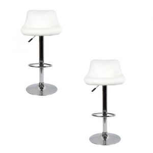 Tabouret de bar - Si&egrave;ge bien rembourr&eacute; - Hauteur r&eacute;glable - Blanc