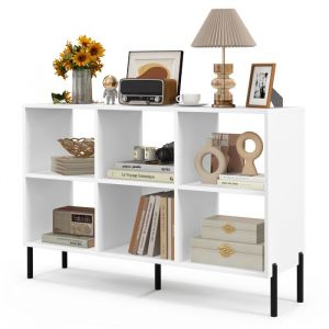 GOPLUS Meuble à Casier 6 Cubes-Bibliothèque Étagère Ouverte à 3 Niveaux-5 Pieds en Métal-120x35x795cm Charge 150KG Blanc