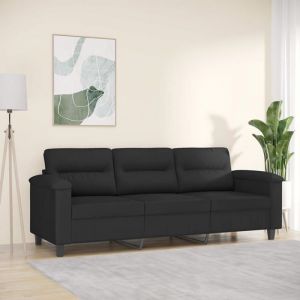 Noir Canap&eacute; pour 3 places - KEETHE - Sofa Fixe - 2 Ans Garantie - Noir 180 cm- Tissu microfibre LL357
