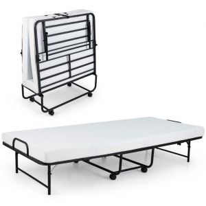 Lit Pliant 1 Personne Adulte 190 x 90 cm COSTWAY Matelas 10 cm Roulettes Verrouillables Charge 220kg Housse de Matelas Amovible