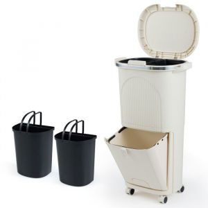 GIANTEX 38 L Poubelle de Cuisine avec 4 Roulettes- 3 Compartiments- Couvercles &agrave; Pression- P&eacute;dale- SalonBureau- 43x29x745cm- Beige