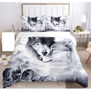 Parure de lit Housse de Couette Housse de Couette Motif Loup 3D Imprimé Attrape-rêves Literie en Housse de Couette Loup 140x200cm