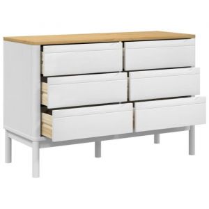 Commode - SURENHAP - FLORO - Bois de pin massif - 6 tiroirs - Blanc