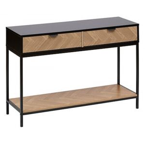 Console meuble de console avec 2 tiroirs en bois coloris marron noir - Longueur 110  x Profondeur 35 x Hauteur 75 cm